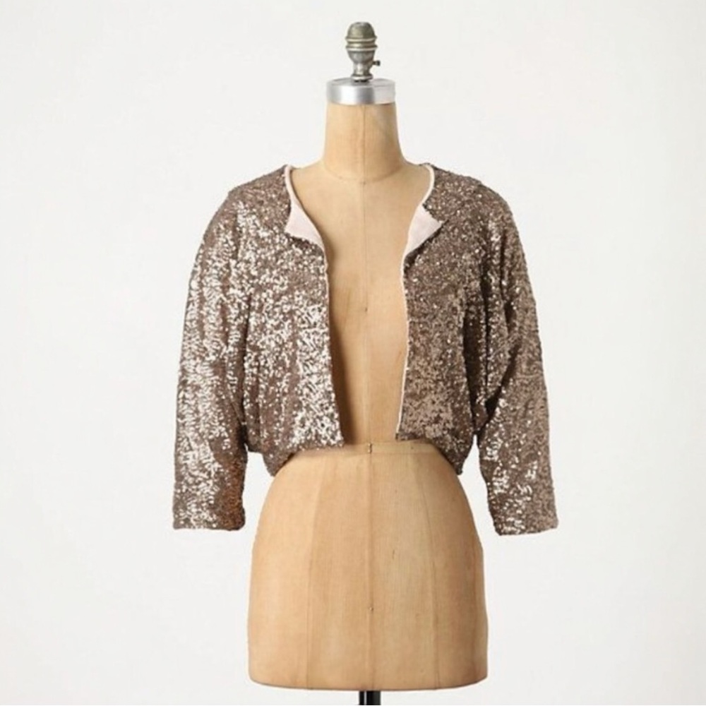 Anthropologie Neutral Textured Bomber Jacket - Beige and Brown - Picture 3 of 7